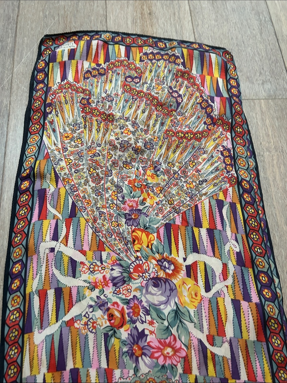 VTG Silk Liberty of London Made In England Vibrant Floral Fan Print Long Scarf - Picture 10 of 16
